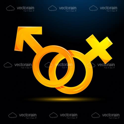 Male and Female Symbols in Gold on a Black Background